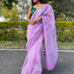 Classic Organza Purple Embroidered Saree