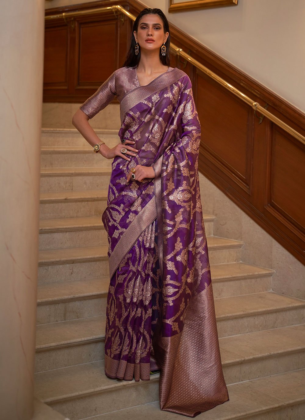 Contemporary Organza Purple Weaving Saree