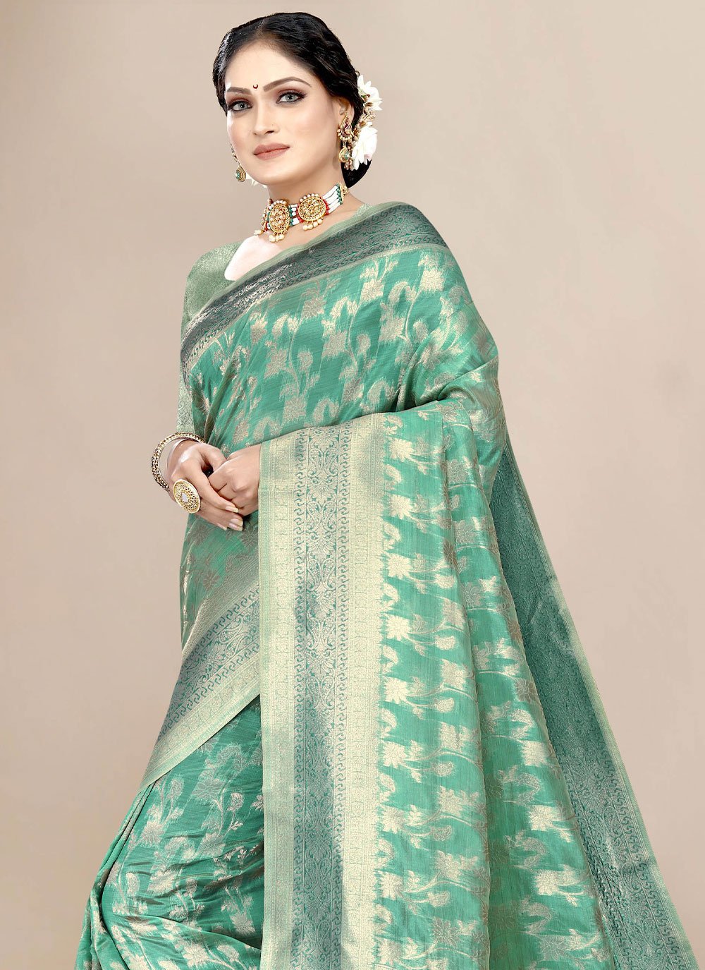 Classic Organza Rama Weaving Saree