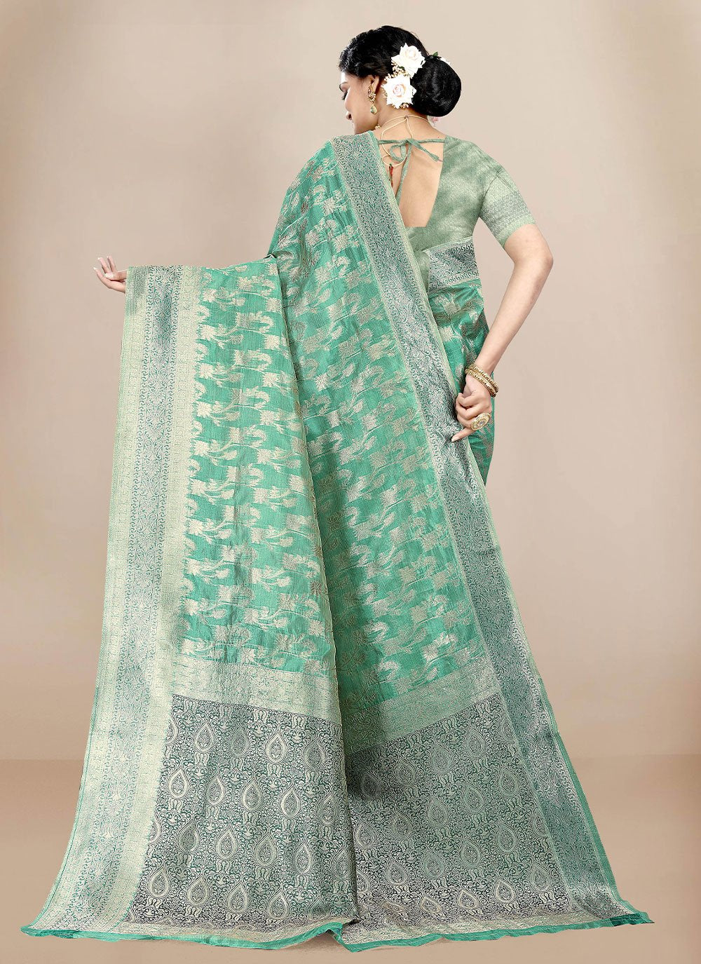 Classic Organza Rama Weaving Saree