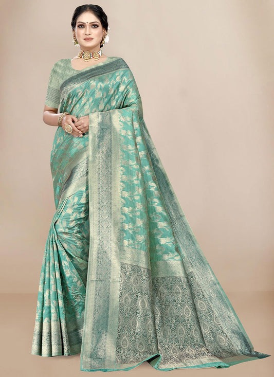 Classic Organza Rama Weaving Saree