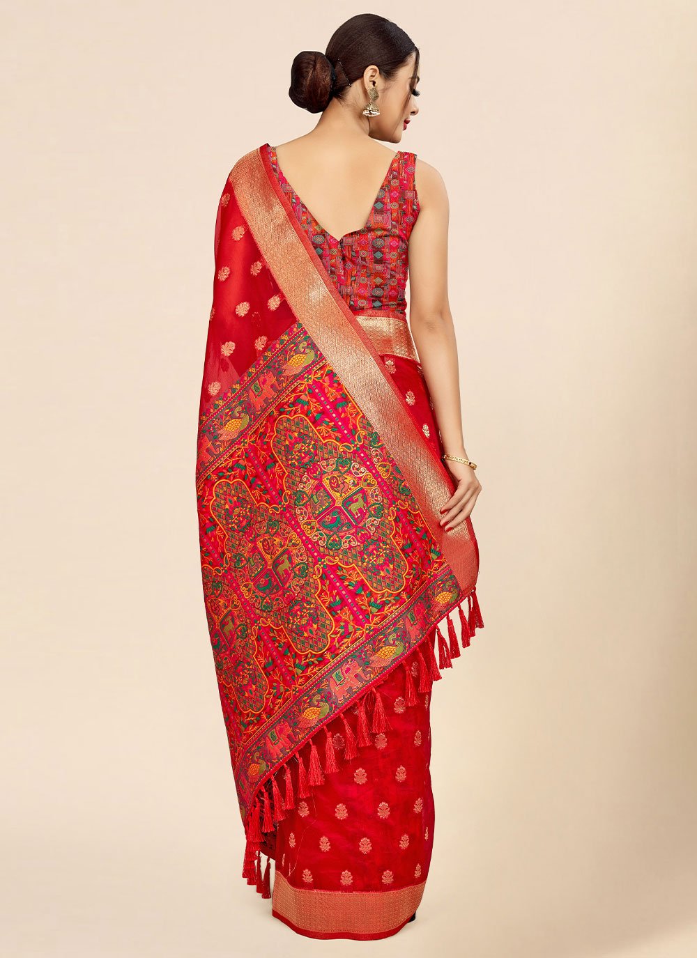 Contemporary Organza Red Weaving Saree