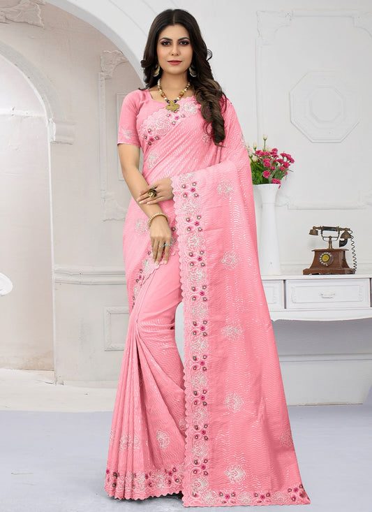 Classic Organza Pink Embroidered Saree