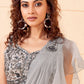 Lehenga Style Saree Imported Organza Grey Ruffle Saree