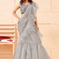 Lehenga Style Saree Imported Organza Grey Ruffle Saree