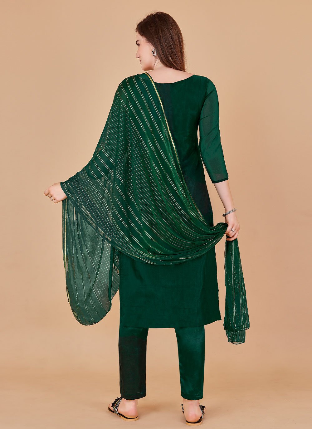 Salwar Suit Jacquard Organza Green Lace Salwar Kameez