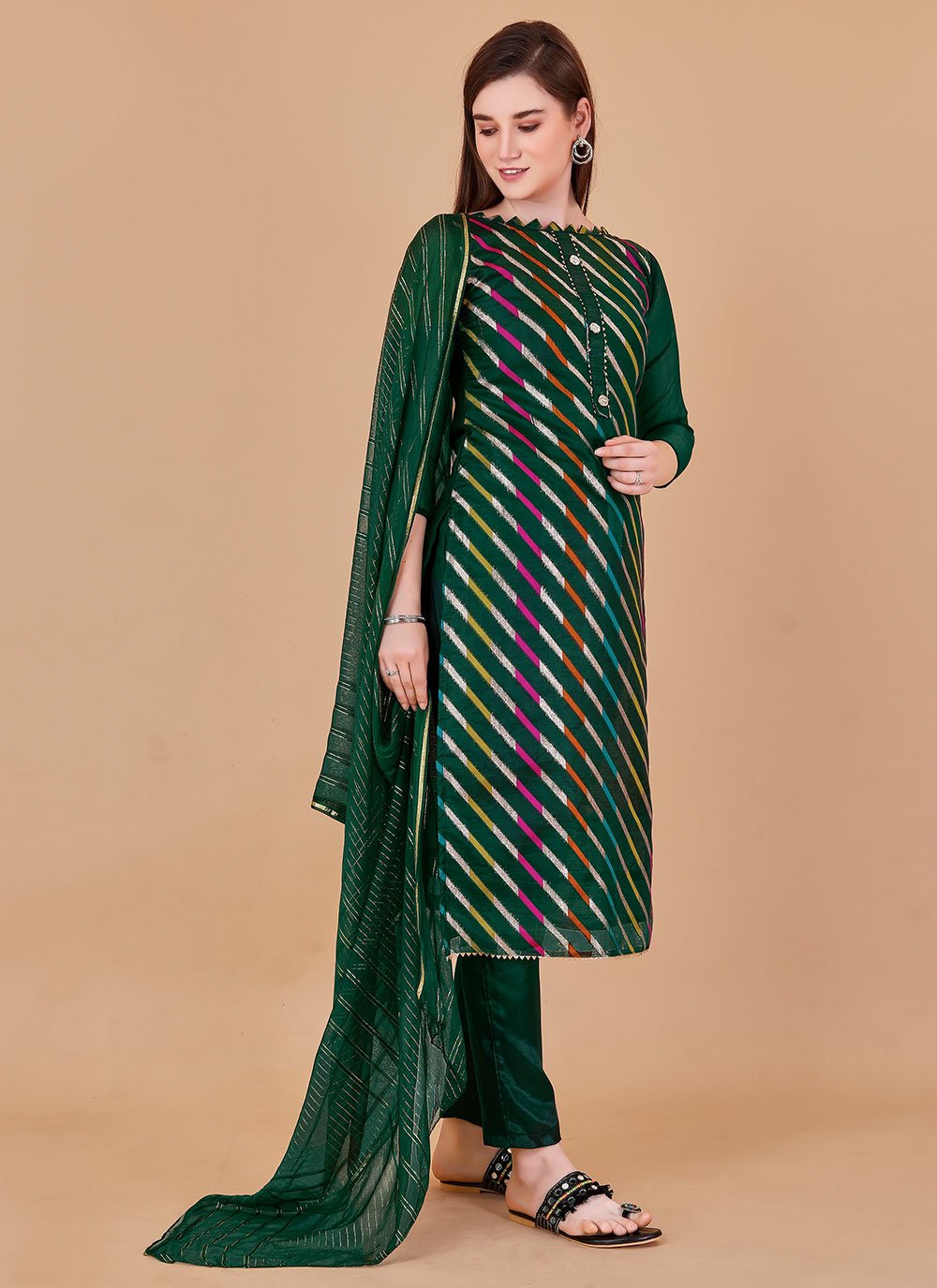 Salwar Suit Jacquard Organza Green Lace Salwar Kameez