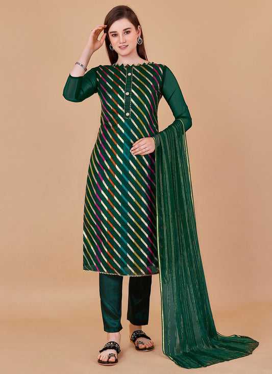 Salwar Suit Jacquard Organza Green Lace Salwar Kameez