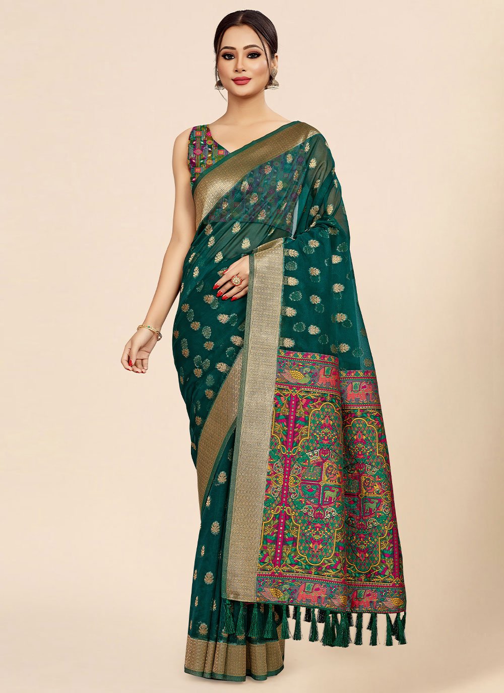 Classic Organza Green Weaving Saree