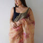 Classic Organza Peach Digital Print Saree