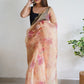 Classic Organza Peach Digital Print Saree