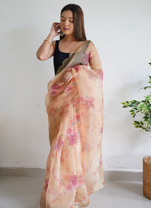 Classic Organza Peach Digital Print Saree