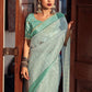 Contemporary Organza Sea Green Lace Saree