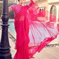 Ruffle Saree Organza Pink Mukesh Work Saree