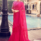 Ruffle Saree Organza Pink Mukesh Work Saree
