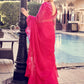 Ruffle Saree Organza Pink Mukesh Work Saree
