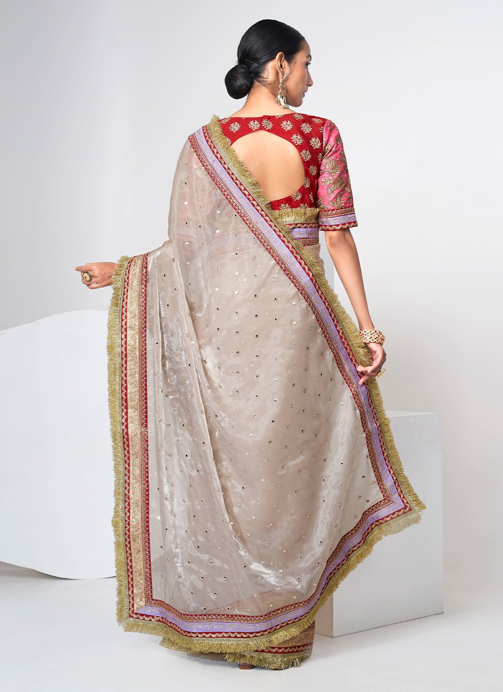 Trendy Saree Organza Cream Dori Work Saree