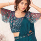 Lehenga Style Saree Imported Organza Teal Plain Saree