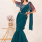 Lehenga Style Saree Imported Organza Teal Plain Saree