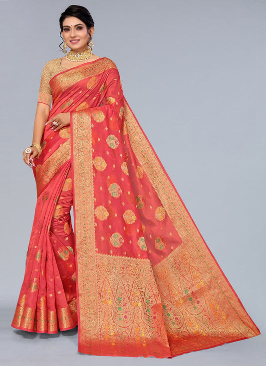 Traditional Saree Organza Pink Woven Saree