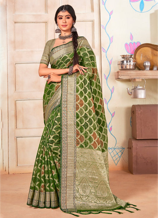 Trendy Saree Organza Multi Colour Fancy Work Saree