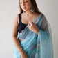 Trendy Saree Organza Aqua Blue Digital Print Saree