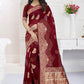 Contemporary Organza Viscose Maroon Booti Saree
