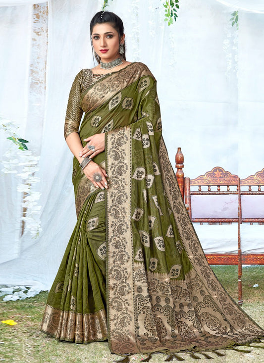 Traditional Saree Organza Green Embroidered Saree