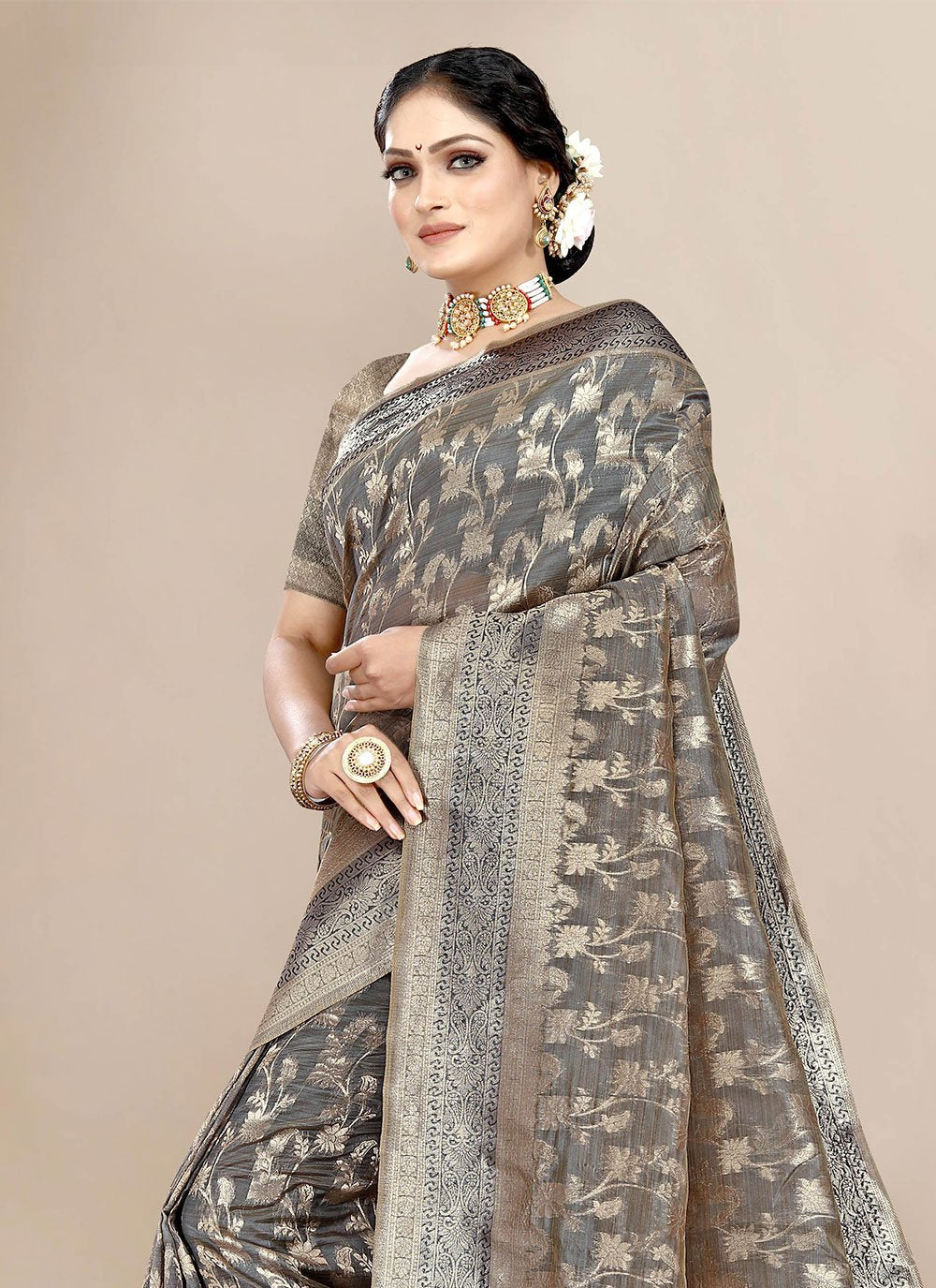 Classic Organza Grey Weaving Saree