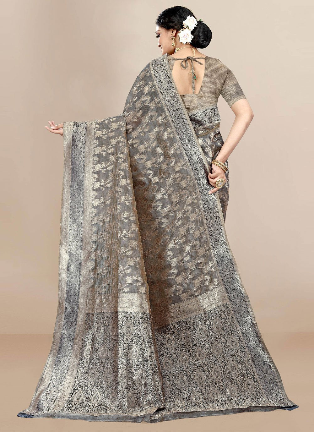 Classic Organza Grey Weaving Saree