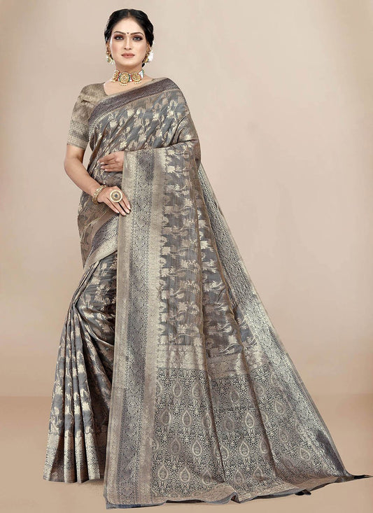 Classic Organza Grey Weaving Saree