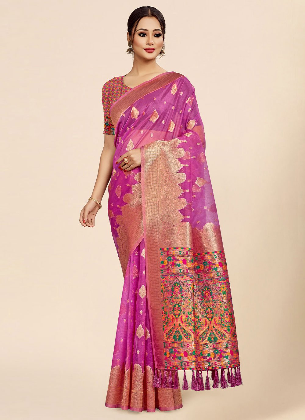 Trendy Saree Organza Rani Weaving Saree