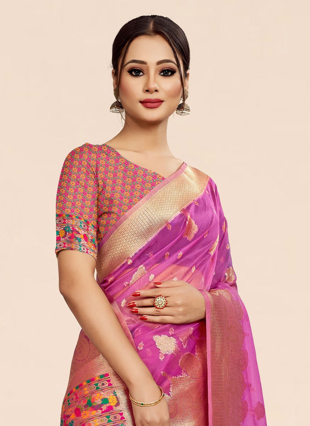 Trendy Saree Organza Rani Weaving Saree