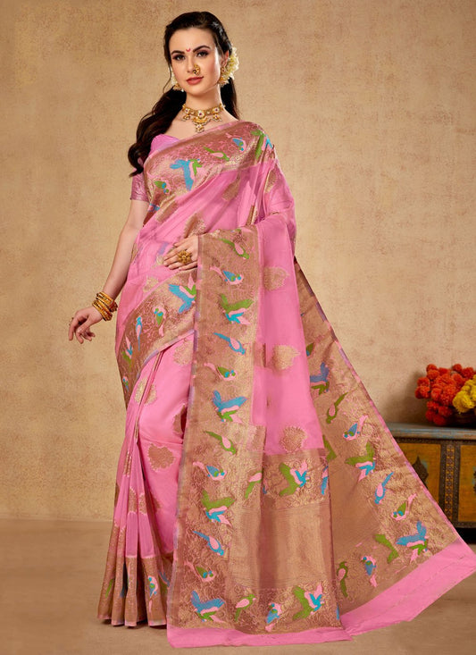 Classic Organza Pink Weaving Saree