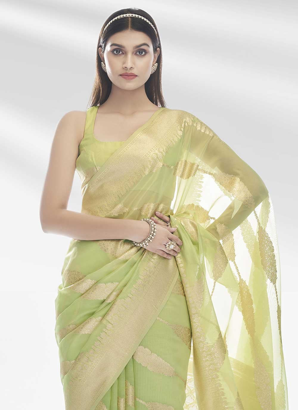 Designer Organza Green Woven Saree