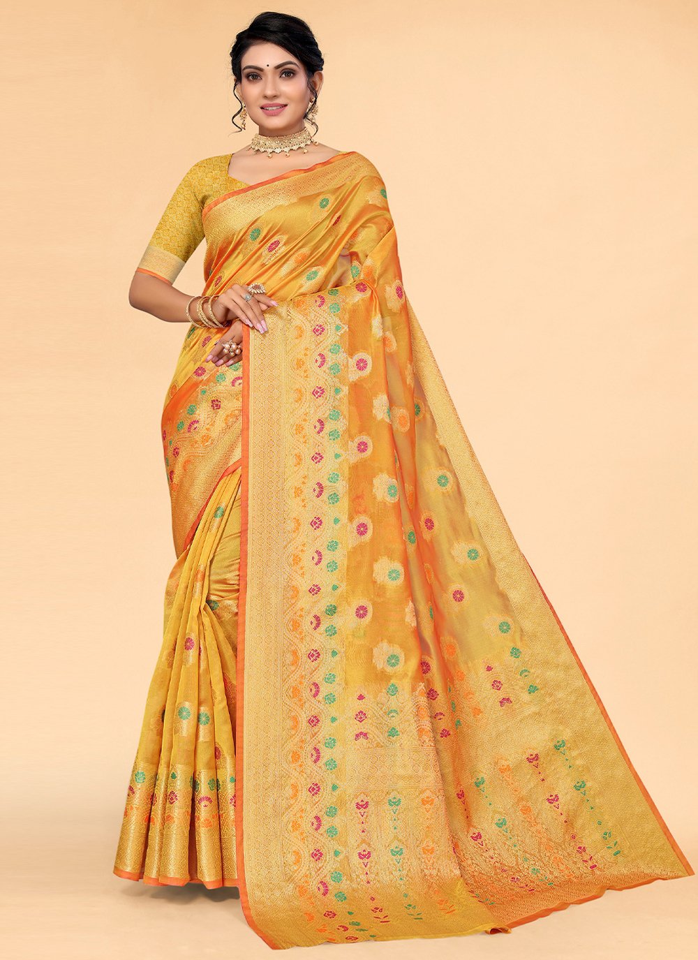 Contemporary Organza Mustard Woven Saree