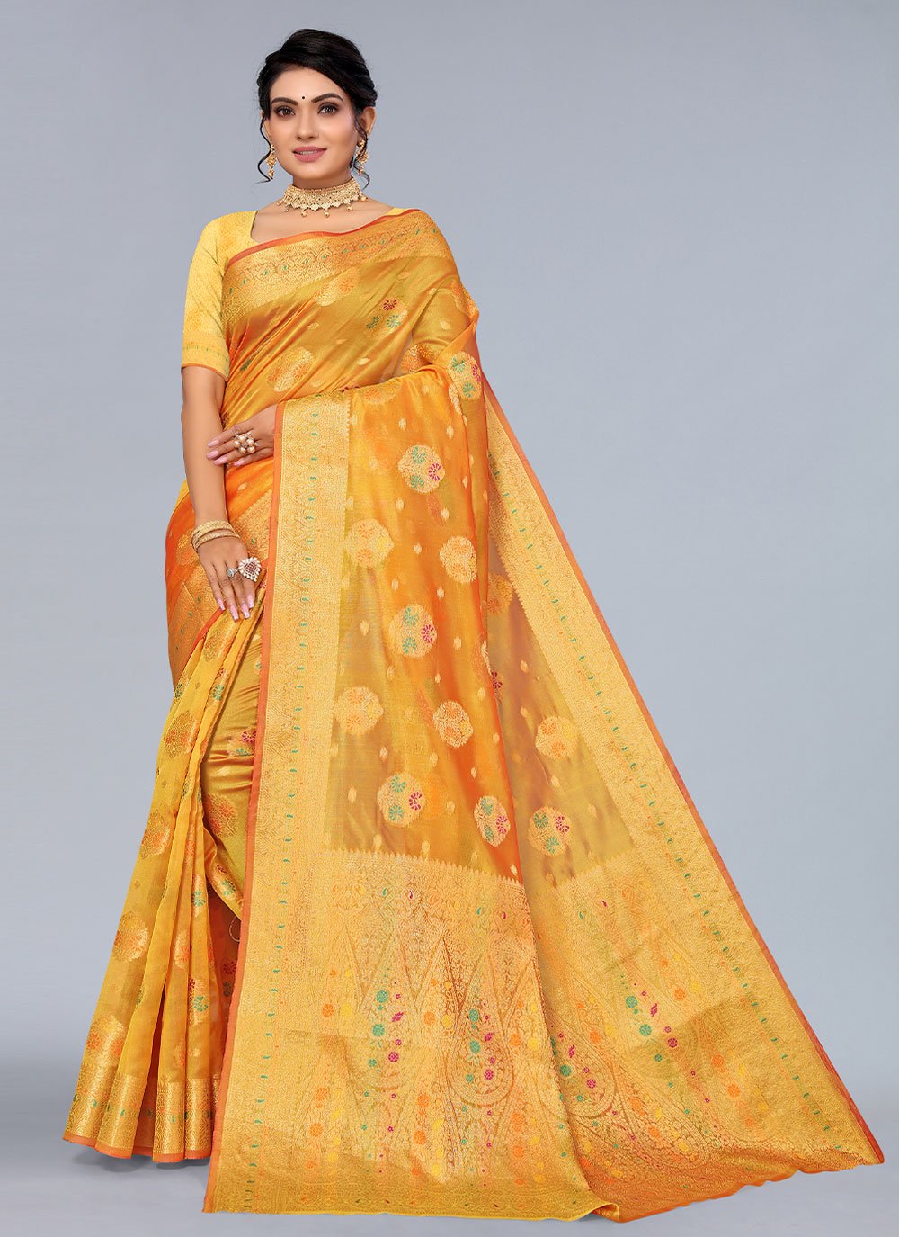 Trendy Saree Organza Mustard Woven Saree