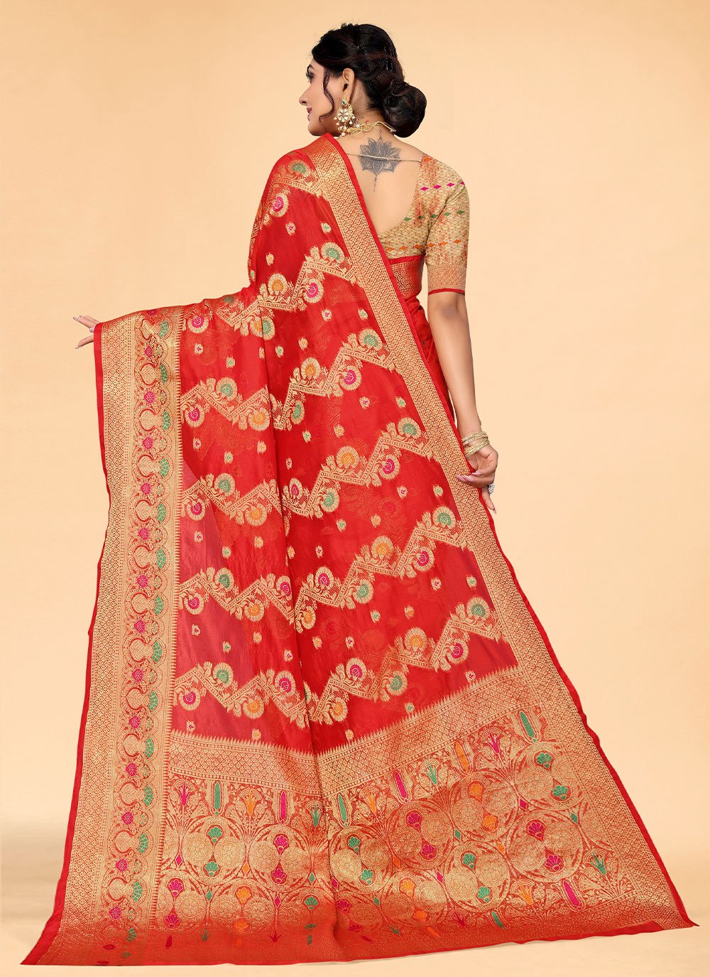 Contemporary Organza Red Woven Saree