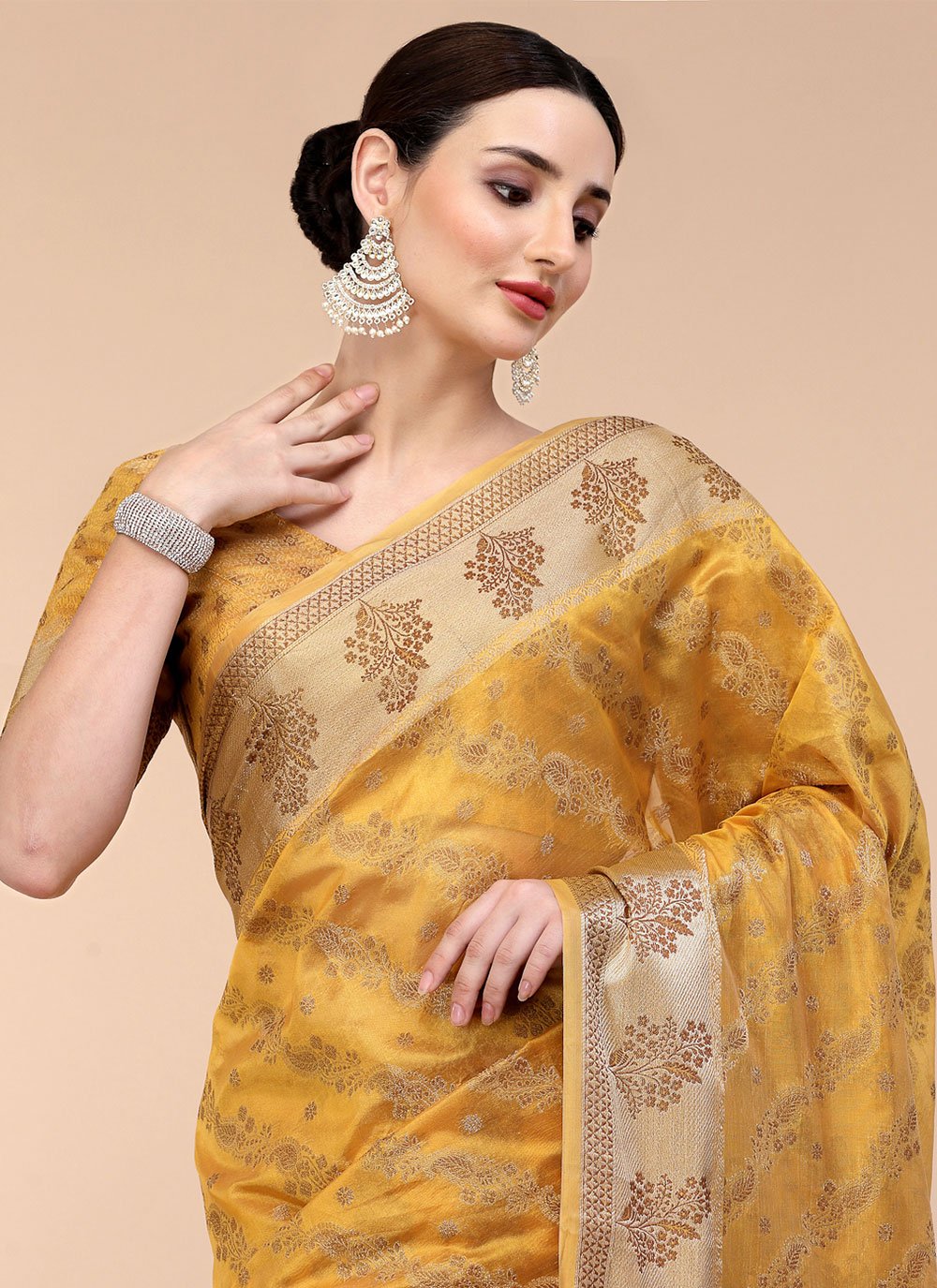 Classic Organza Yellow Patch Border Saree