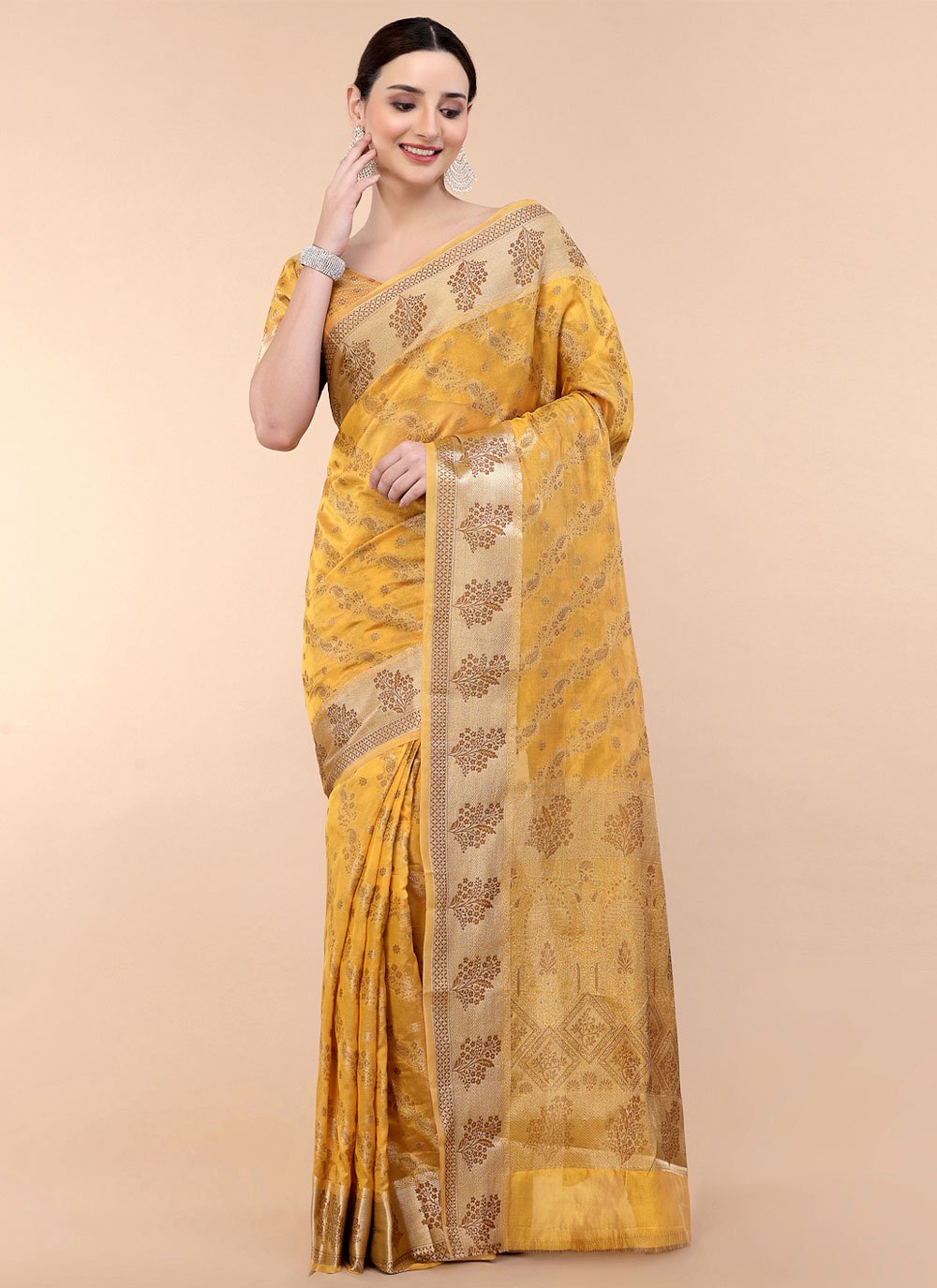 Classic Organza Yellow Patch Border Saree