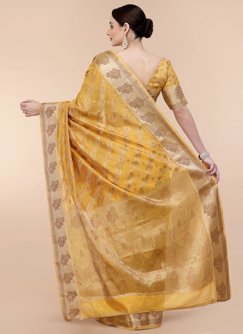 Classic Organza Yellow Patch Border Saree