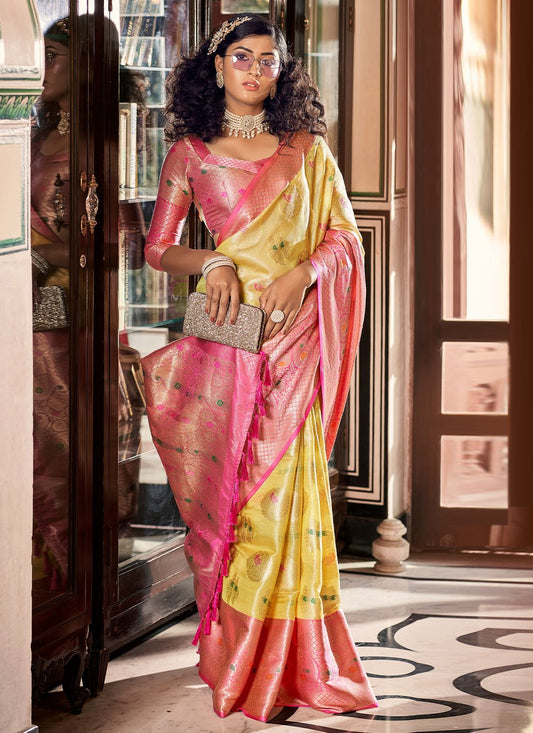 Designer Organza Yellow Jacquard Work Saree