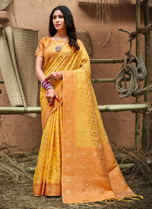 Classic Organza Yellow Weaving Saree