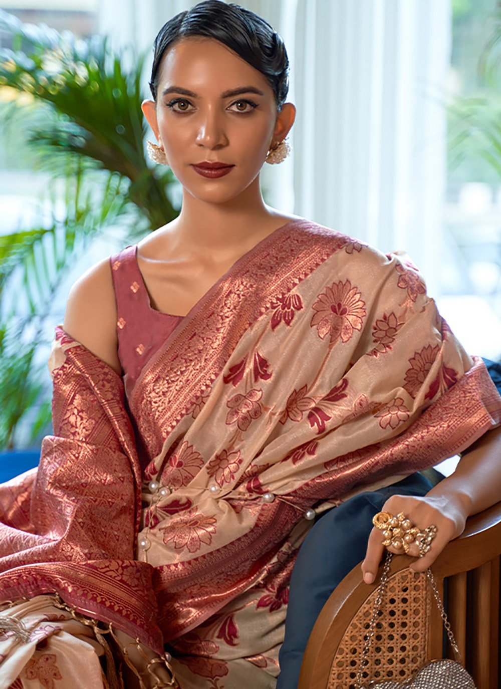 Classic Organza Orange Weaving Saree