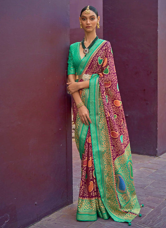 Trendy Saree Brasso Wine Paisley Print Saree