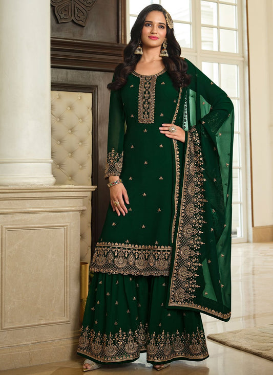 Pakistani Salwar Suit Georgette Green Embroidered Salwar Kameez