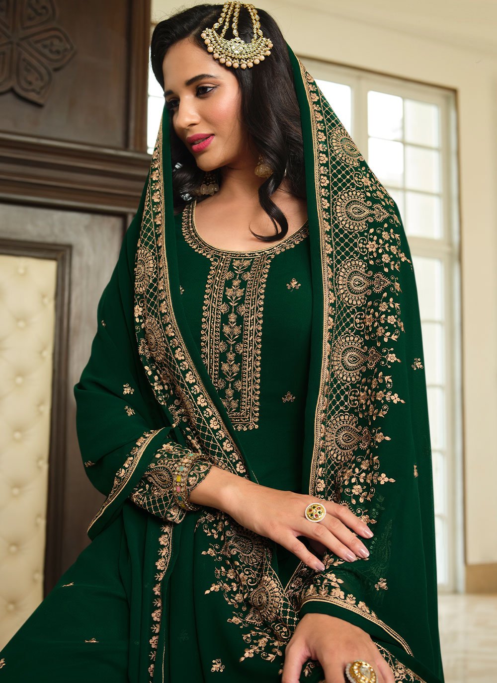 Pakistani Salwar Suit Georgette Green Embroidered Salwar Kameez