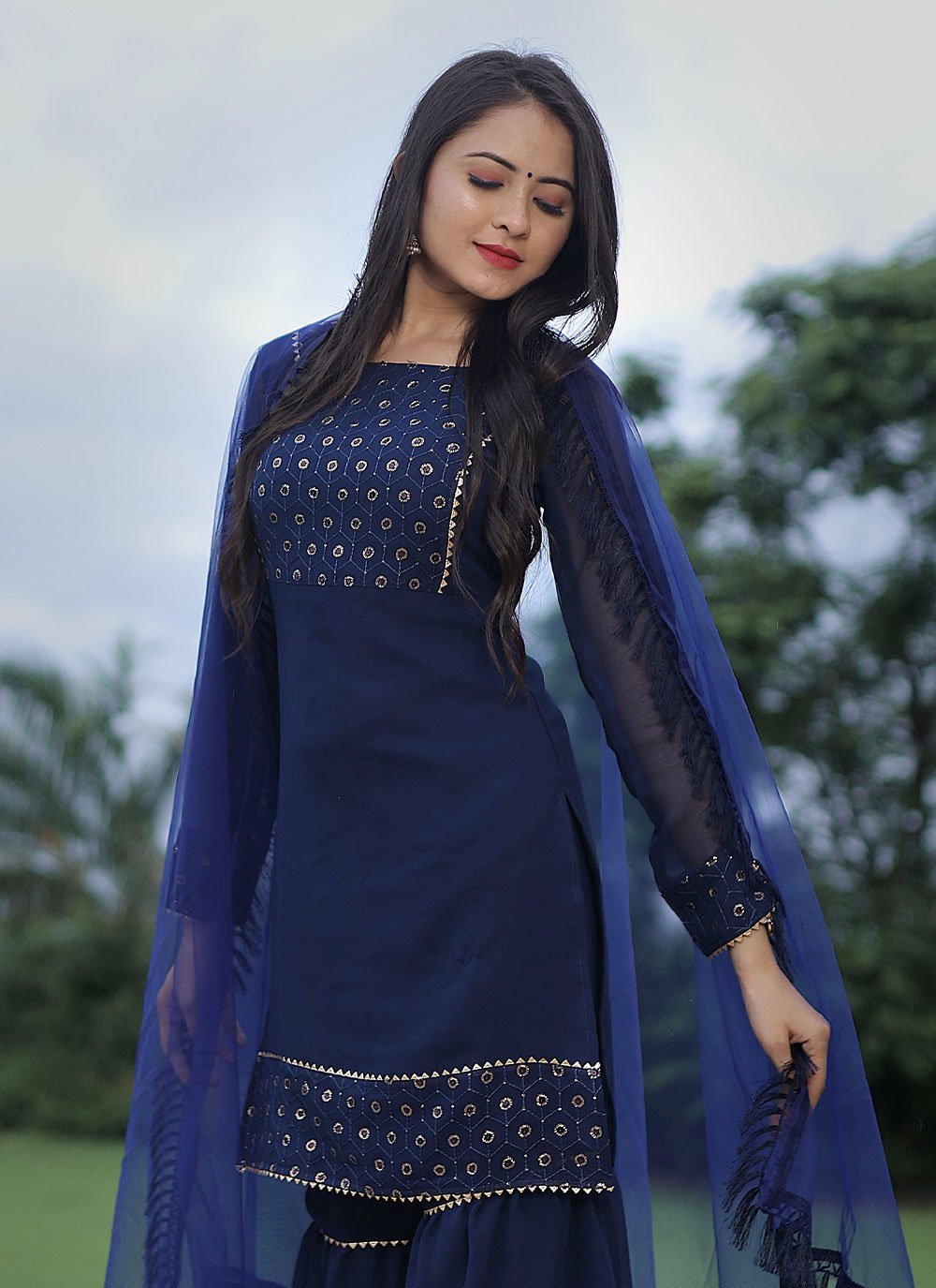 Palazzo Salwar Suit Faux Georgette Blue Embroidered Salwar Kameez