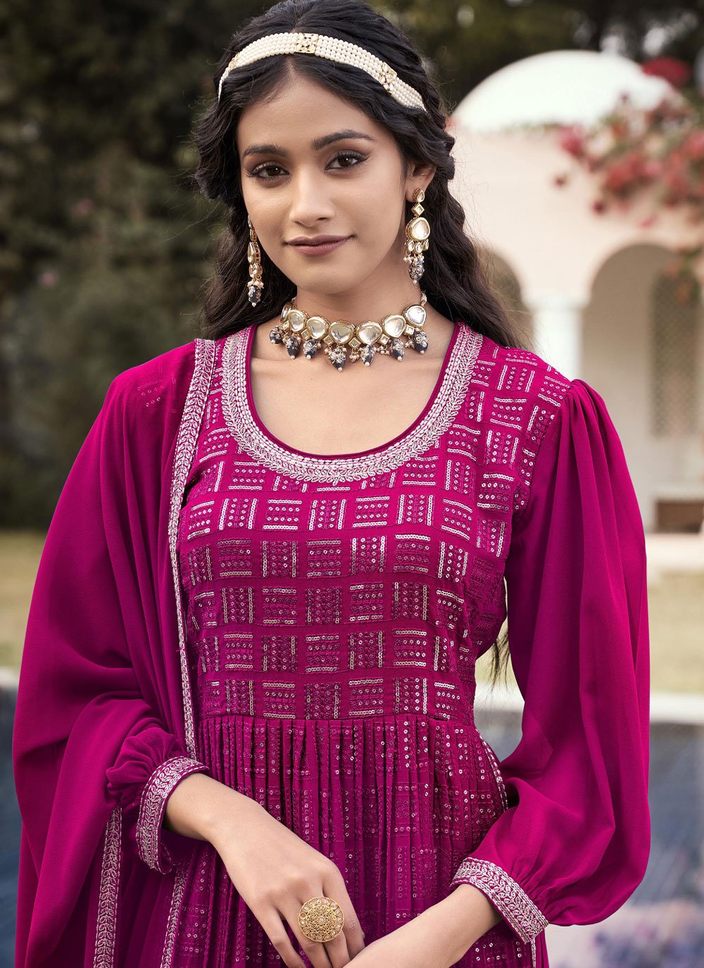 Palazzo Salwar Suit Georgette Rani Embroidered Salwar Kameez