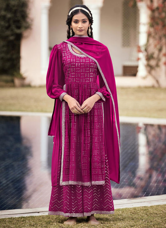 Palazzo Salwar Suit Georgette Rani Embroidered Salwar Kameez